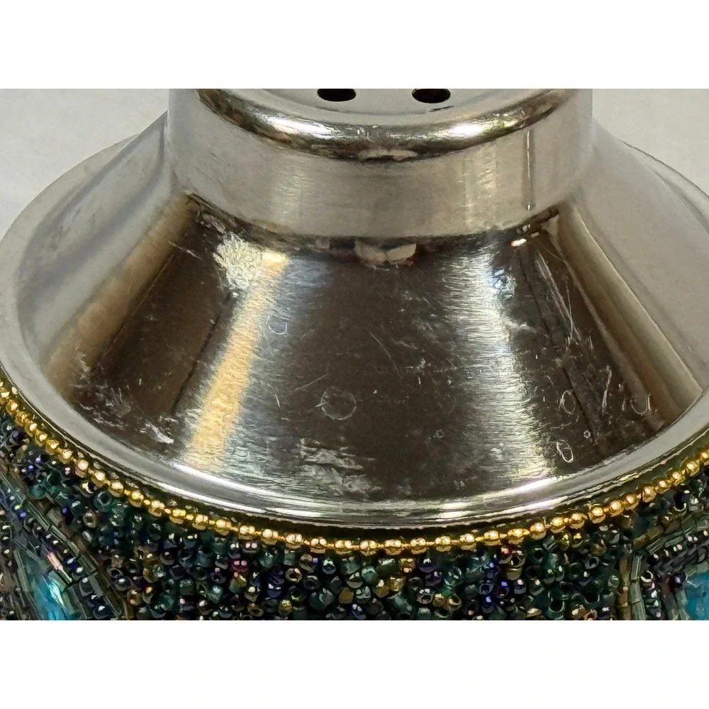 Pier 1 Beaded Cocktail Shaker Peacock Feather Barware Stainless Mixology Retired